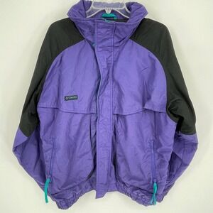 Columbia Men's Vintage Purple Colorblock Full Zip Hooded Windbreaker Size L